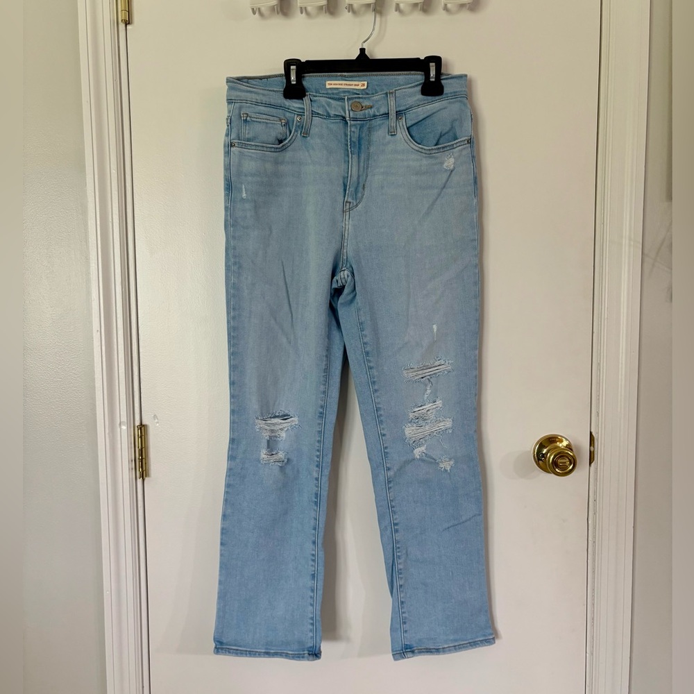 Levi's Light Blue Distressed Straight-Leg Jeans